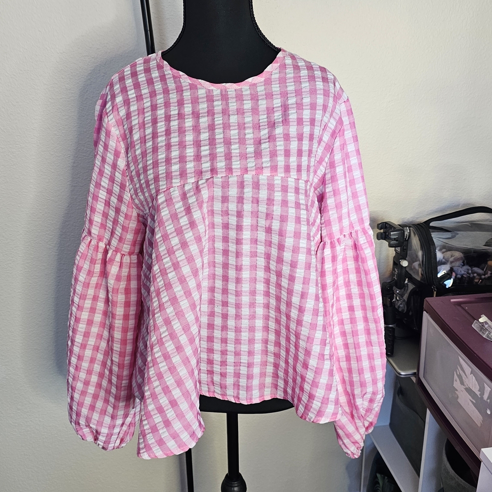 Pink and White Checkered Women's Top
